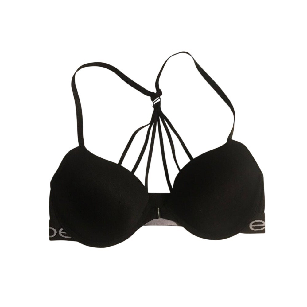 Bebe Bra Women's Strappy‎ Logo Band Front Closure Push Up Black 34B